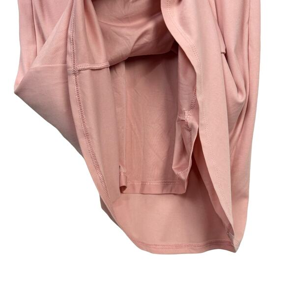 BCBGMaxazria Blush Pink Front Tuck Pleat Soft Rib Long Sleeve Knee Length Dress - Picture 7 of 9